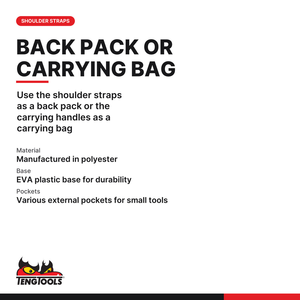 Teng Tools TCSB Tool Backpack for Men, use the shoulder straps as a back pack or the carrying handles as a carrying bag