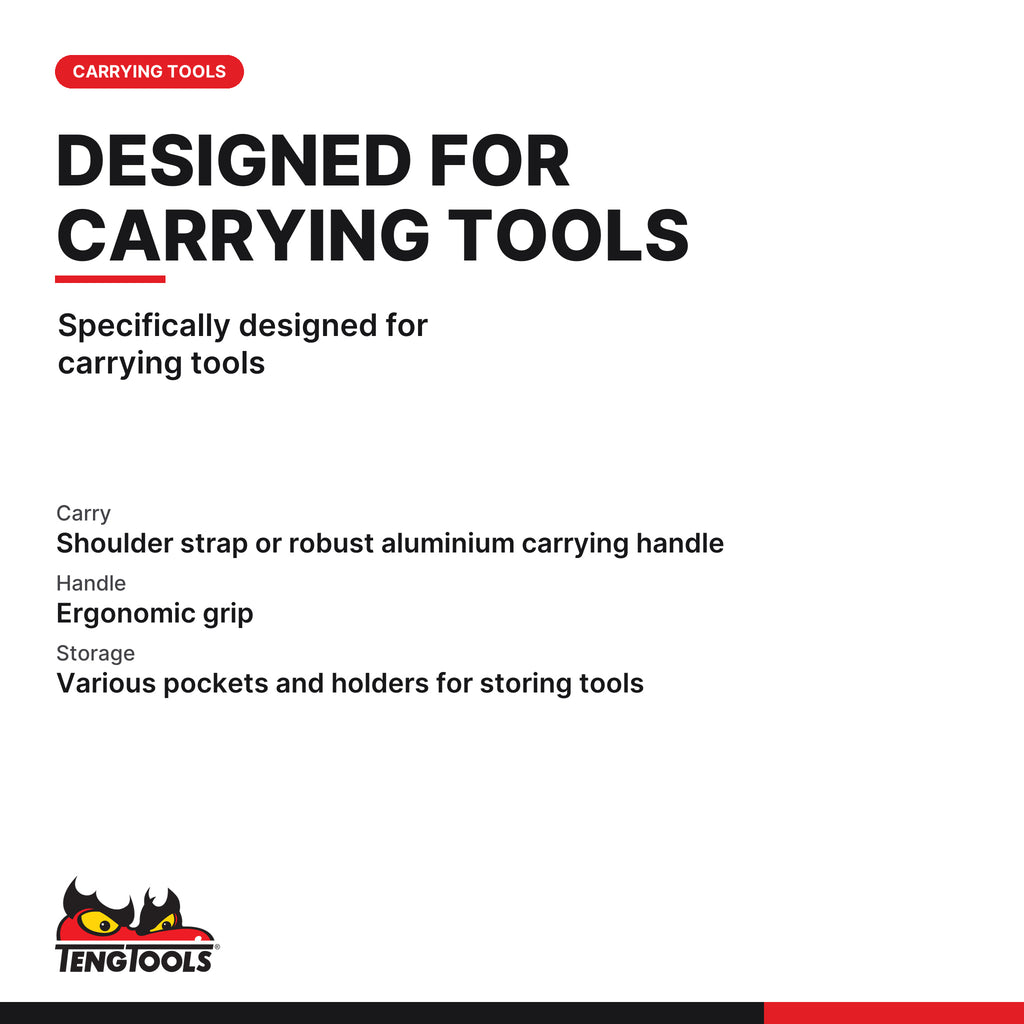 Teng Tools TCSB16 Open Top Tool Bag with Rigid Frame, Multiple Pockets, specifically designed for carrying tools