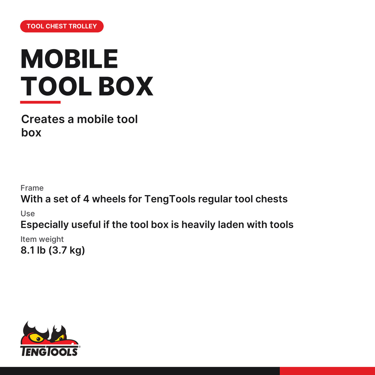 Teng Tools TCTMC Trolley for Tool Chest, creates a mobile tool box