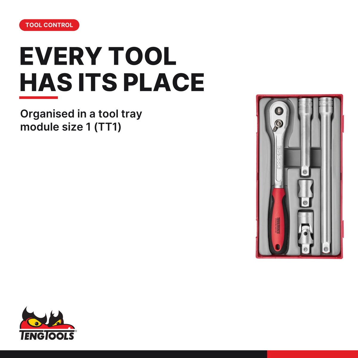Teng Tools TCW707EV-KIT2 231 piece 26in red roller cabinet tool kit, organised in the TengTools Tool Control System