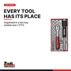 Teng Tools TCW707EV-KIT4 288 piece 26in red roller cabinet tool kit, organised in the TengTools Tool Control System