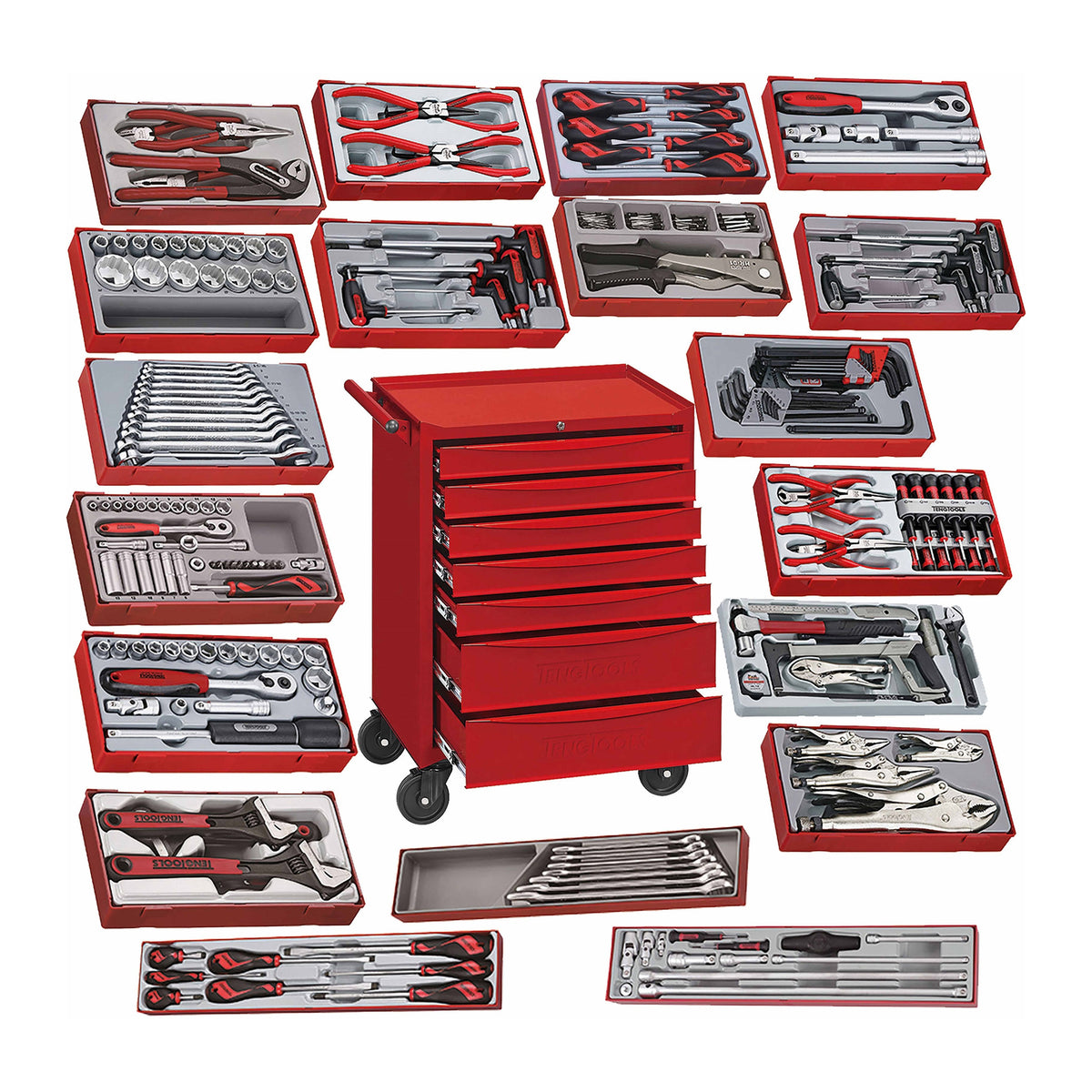 Teng Tools TCW707EV-KIT4 288 piece 26in red roller cabinet tool kit, on a white background