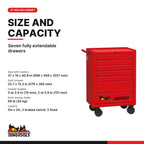 Teng Tools TCW707KA 27″ Classic Roller Cabinet 7 Drawers Red, seven fully extendable drawers