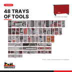 Teng Tools TCW813UNBK-KIT1 756 piece 64in red roller cabinet tool kit, every tray in the kit at true size