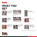 Teng Tools TCW813UNBK-KIT1 756 piece 64in red roller cabinet tool kit, what you get: tools by type
