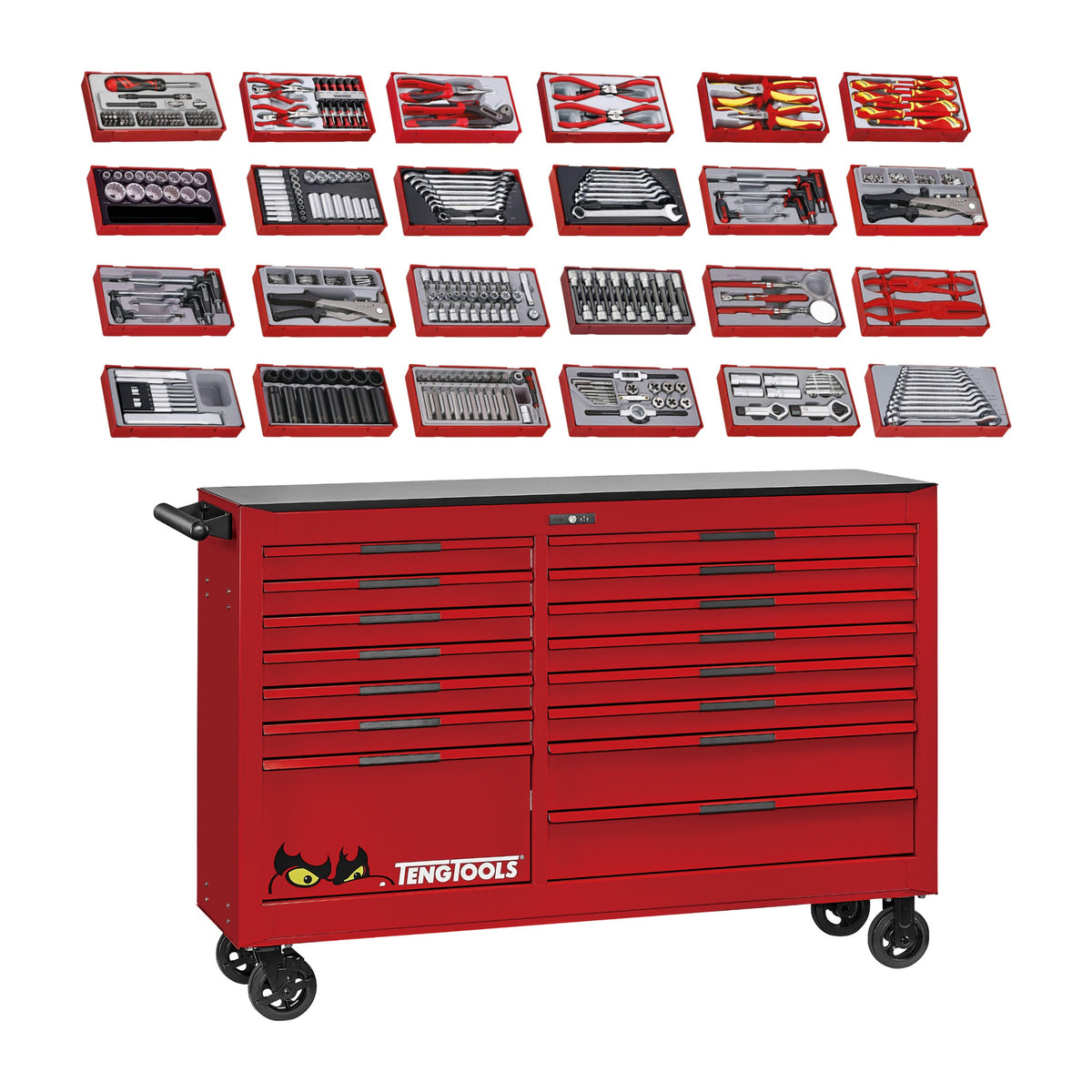 Teng Tools TCW813UNBK-KIT1 756 piece 64in red roller cabinet tool kit, on a white background