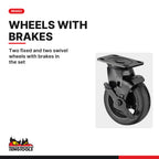 Teng Tools TCWIQ-SC Wheel Set 6 x 2, two fixed and two swivel wheels with brakes in the set