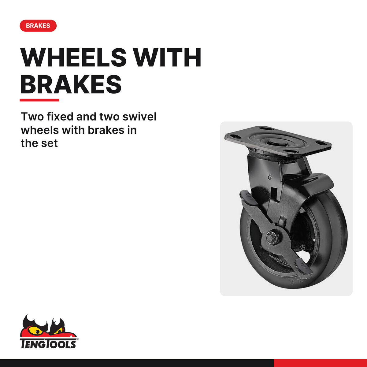 Teng Tools TCWIQ-SC Wheel Set 6 x 2, two fixed and two swivel wheels with brakes in the set