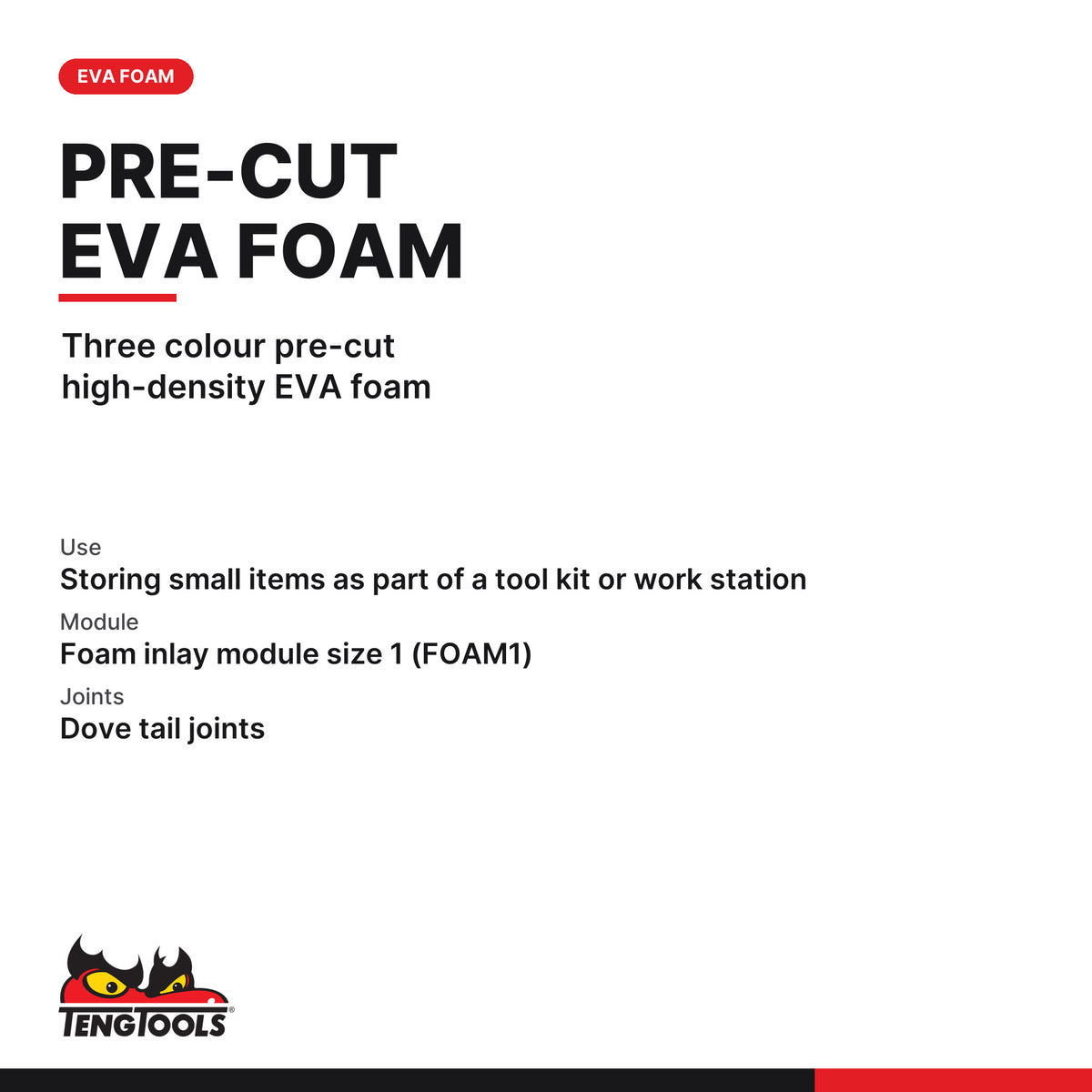 Teng Tools TEA01 7 Compartment Foam Tray for Small Drawer Organizer, three colour pre-cut high-density EVA foam