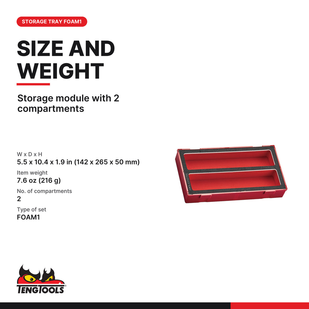 Teng Tools TEA02 Foam Tool Tray With 2 Compartments, storage module with 2 compartments