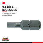 Teng Tools TEA1487 1/4" Socket & Bits Set FOAM1 87 Pieces, A selection of 25mm (1.0") long bits