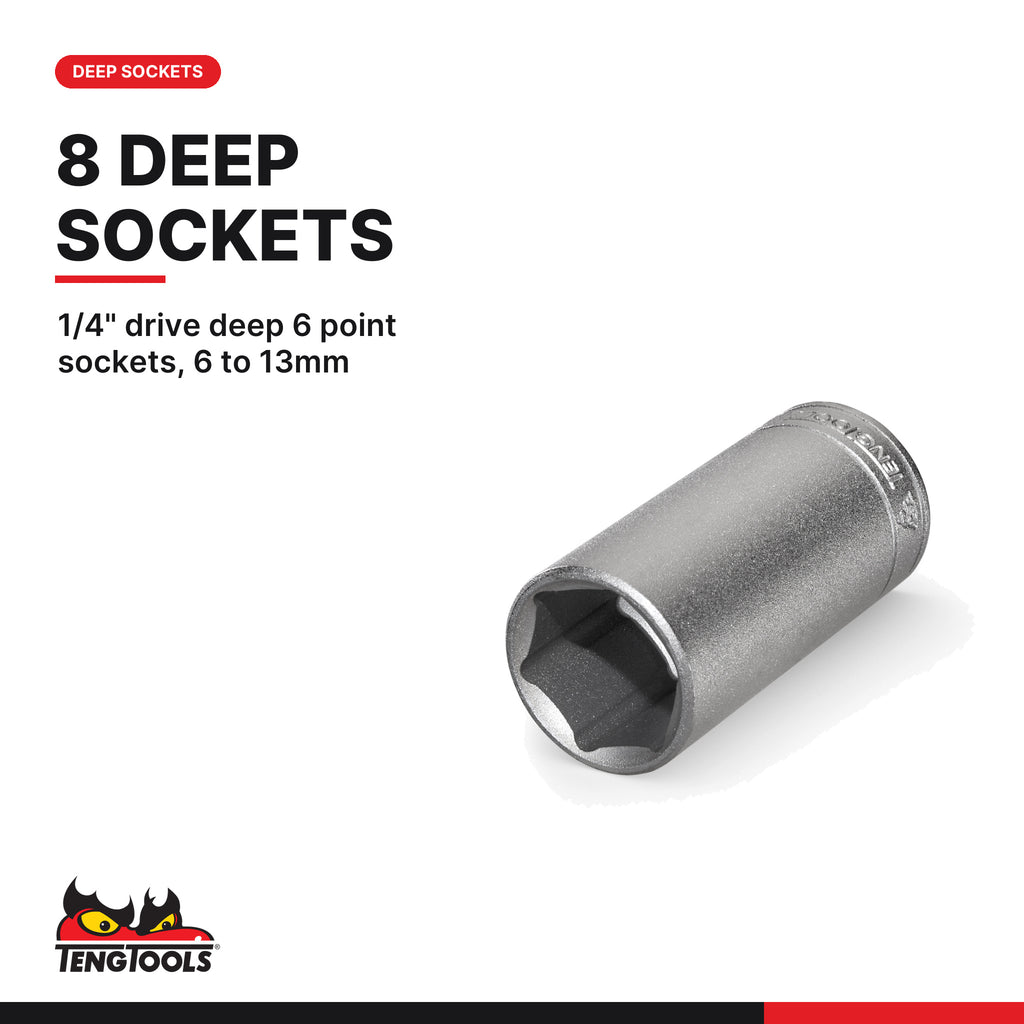 Teng Tools TEA1487 1/4" Socket & Bits Set FOAM1 87 Pieces, 1/4" drive deep 6 point sockets, 6 to 13mm