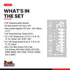 Teng Tools TEA1487 1/4" Socket & Bits Set FOAM1 87 Pieces, what's in the tray