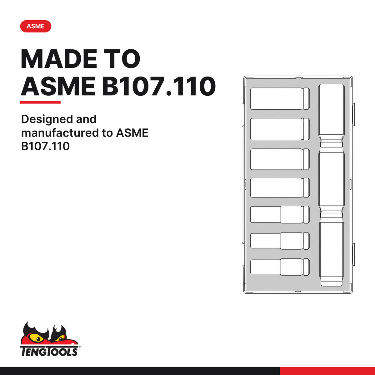 Teng Tools TEA9214LAF 14 Piece 1/2 Drive Deep Impact Socket Set, designed and manufactured to ASME B107.110