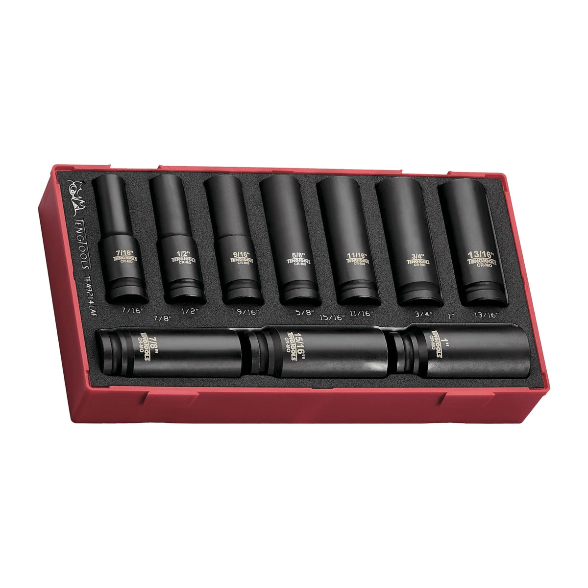 Teng Tools TEA9214LAF 14 Piece 1/2 Drive Deep Impact Socket Set on a white background