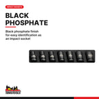 Teng Tools TEA9216AF 16 Piece 6 Point SAE Regular / Shallow 1/2 Inch, black phosphate finish for easy identification as an