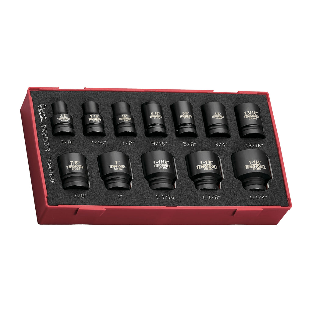 Teng Tools TEA9216AF 16 Piece 6 Point SAE Regular / Shallow 1/2 Inch on a white background