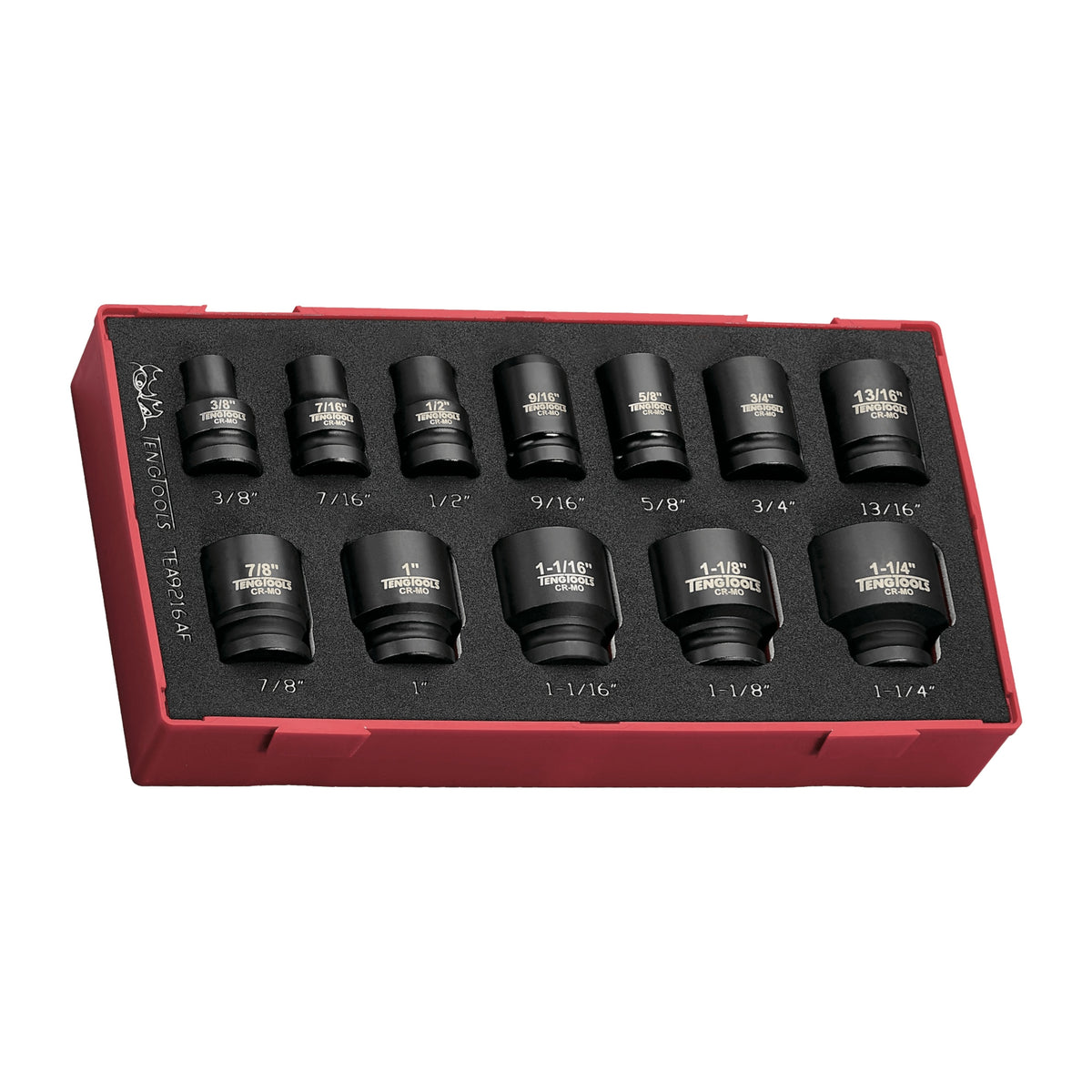 Teng Tools TEA9216AF 16 Piece 6 Point SAE Regular / Shallow 1/2 Inch on a white background