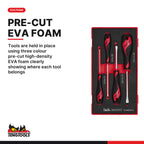 Teng Tools TEAMD04N Screwdriver Set Flat FOAM1 4 Pieces, tools are held in place using three colour pre-cut high-density eva 