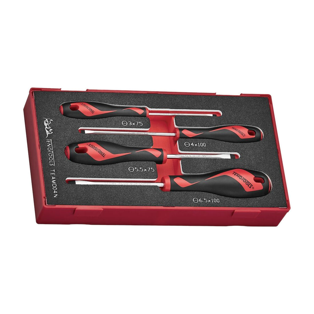 Teng Tools TEAMD04N Screwdriver Set Flat FOAM1 4 Pieces on a white background