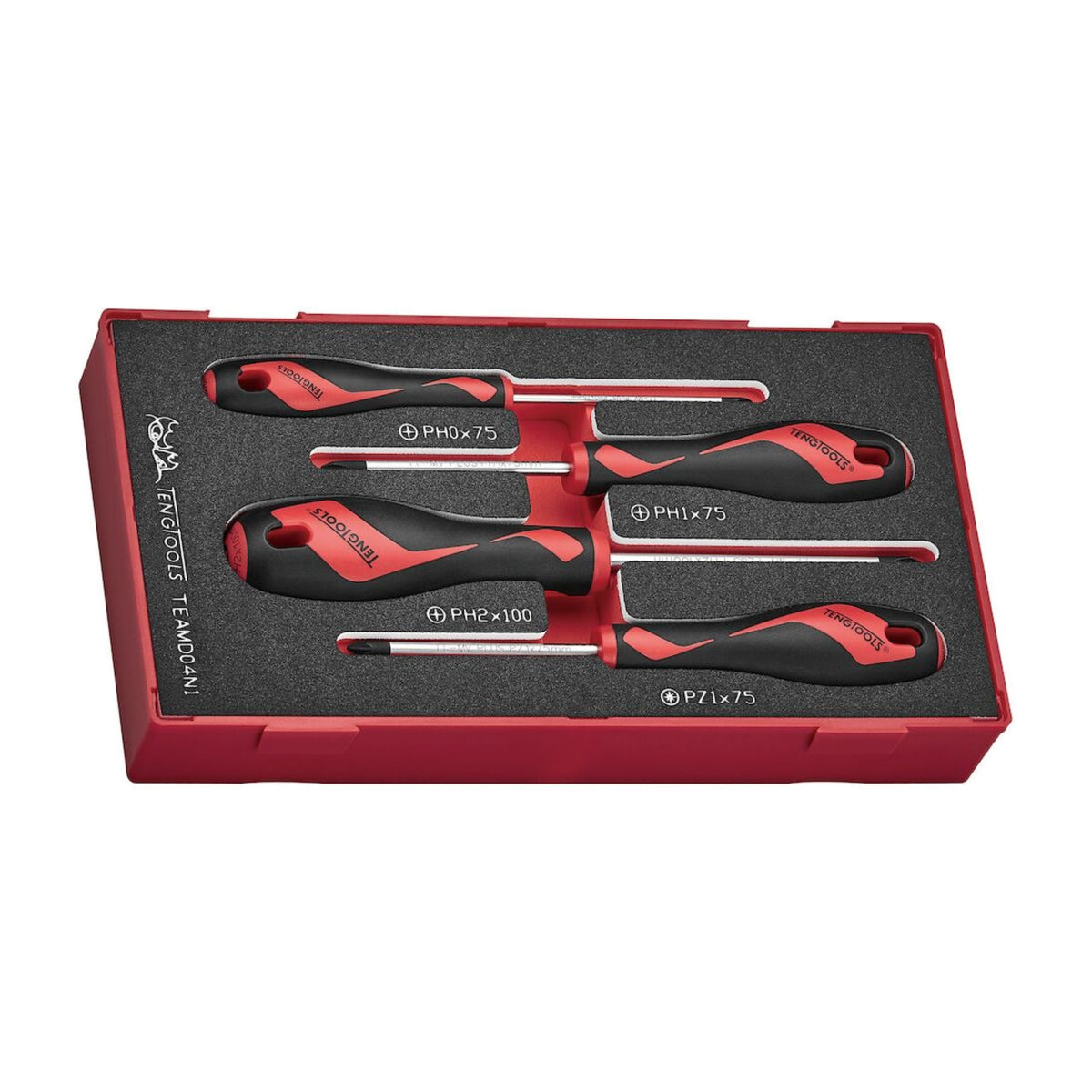 Teng Tools TEAMD04N1 Screwdriver Set PH/PZ FOAM1 4 Pieces on a white background