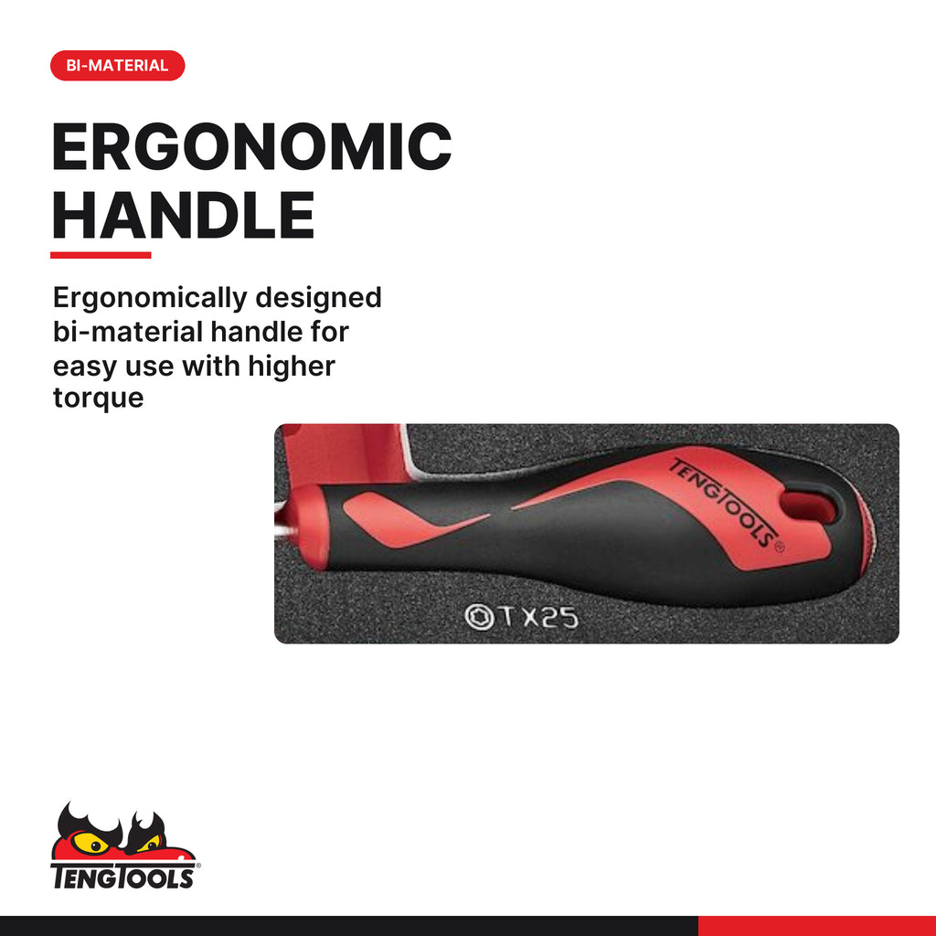 Teng Tools TEAMD04TXN Screwdriver Set TX FOAM1 4 Pieces, ergonomically designed bi-material handle for easy use with higher t