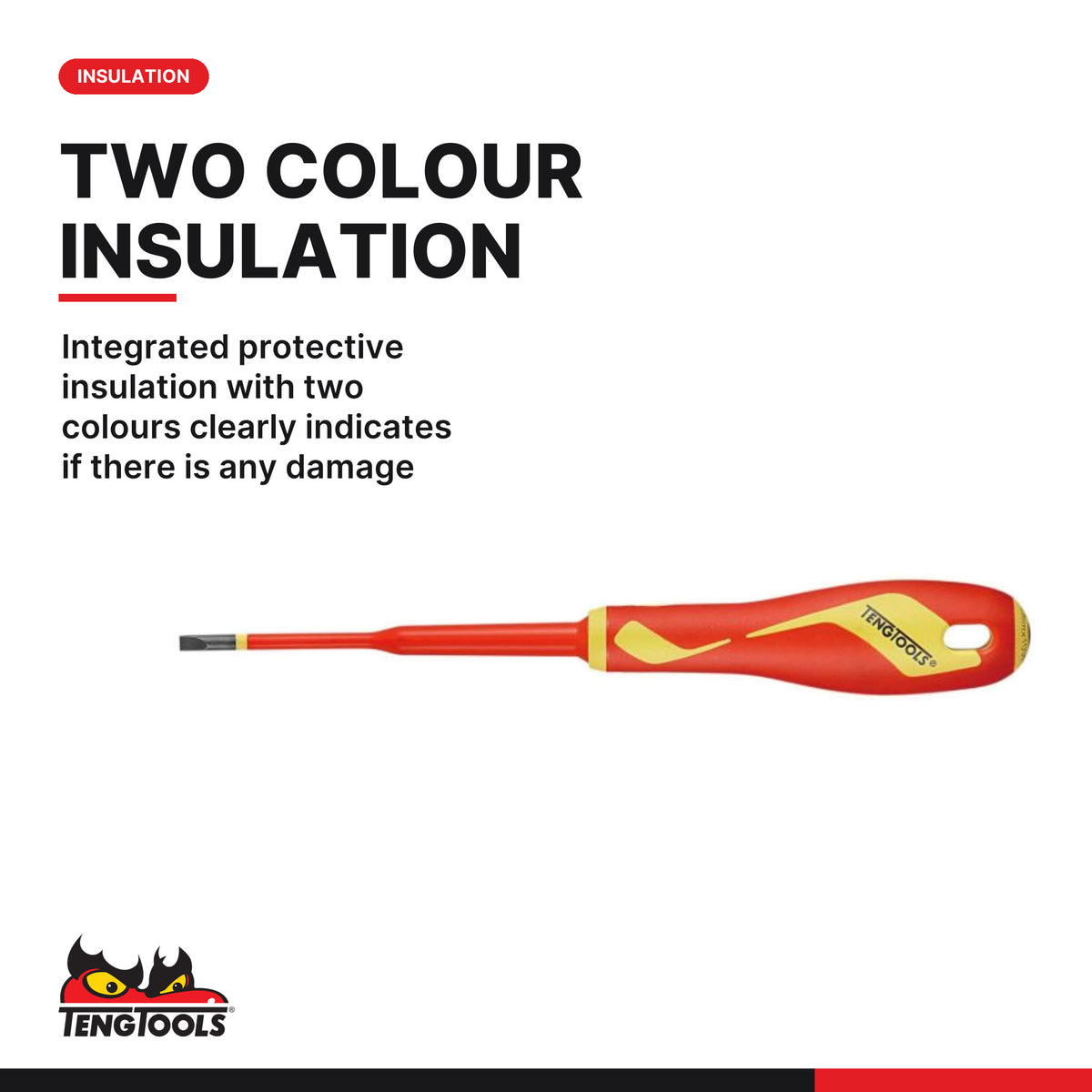 Teng Tools TEAMDV04N Insulated Screwdriver Set Flat FOAM1 4 Pieces, integrated protective insulation with two colours clearly