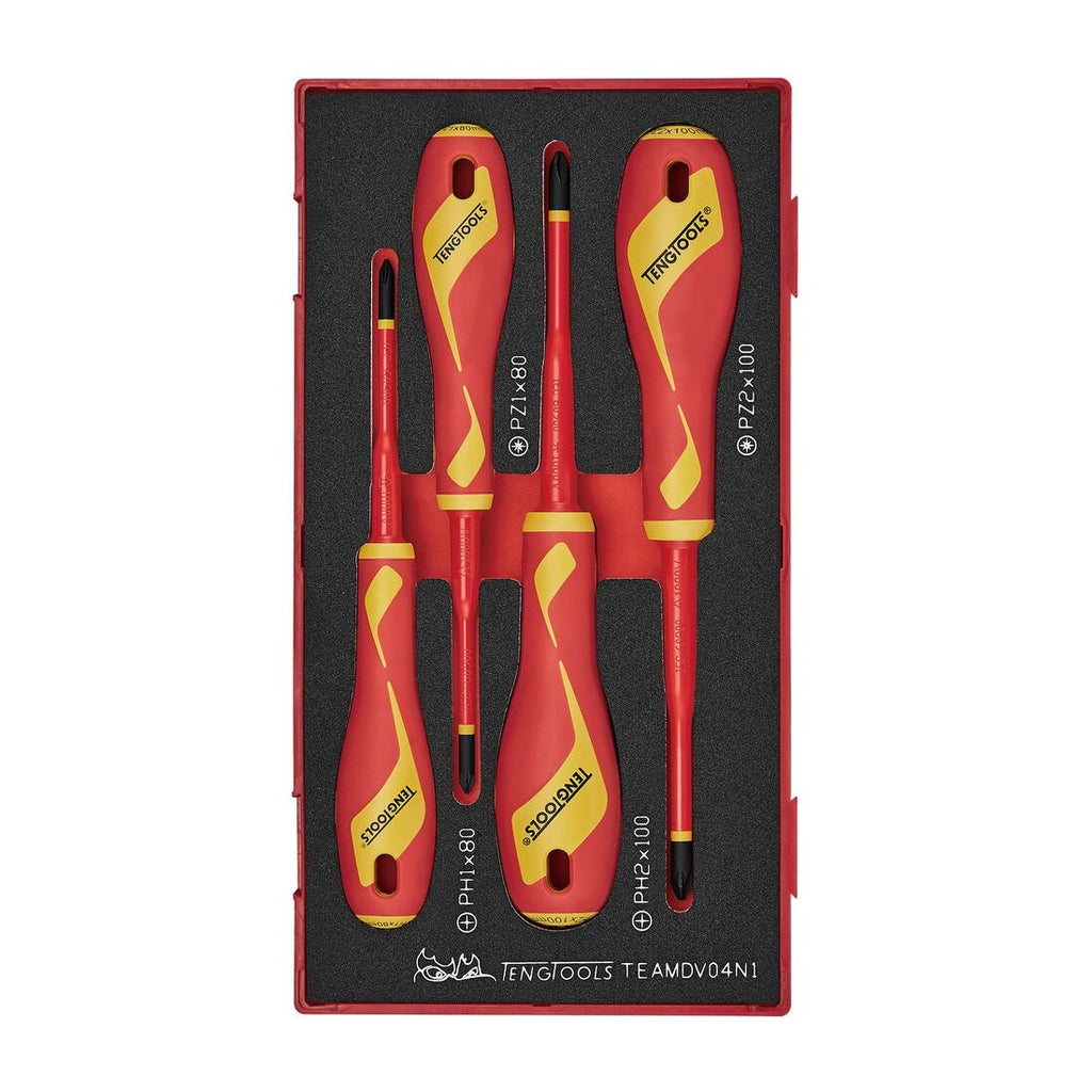 Teng Tools TEAMDV04N1 Insulated Screwdriver Set PH/PZ FOAM1 4 Pieces on a white background