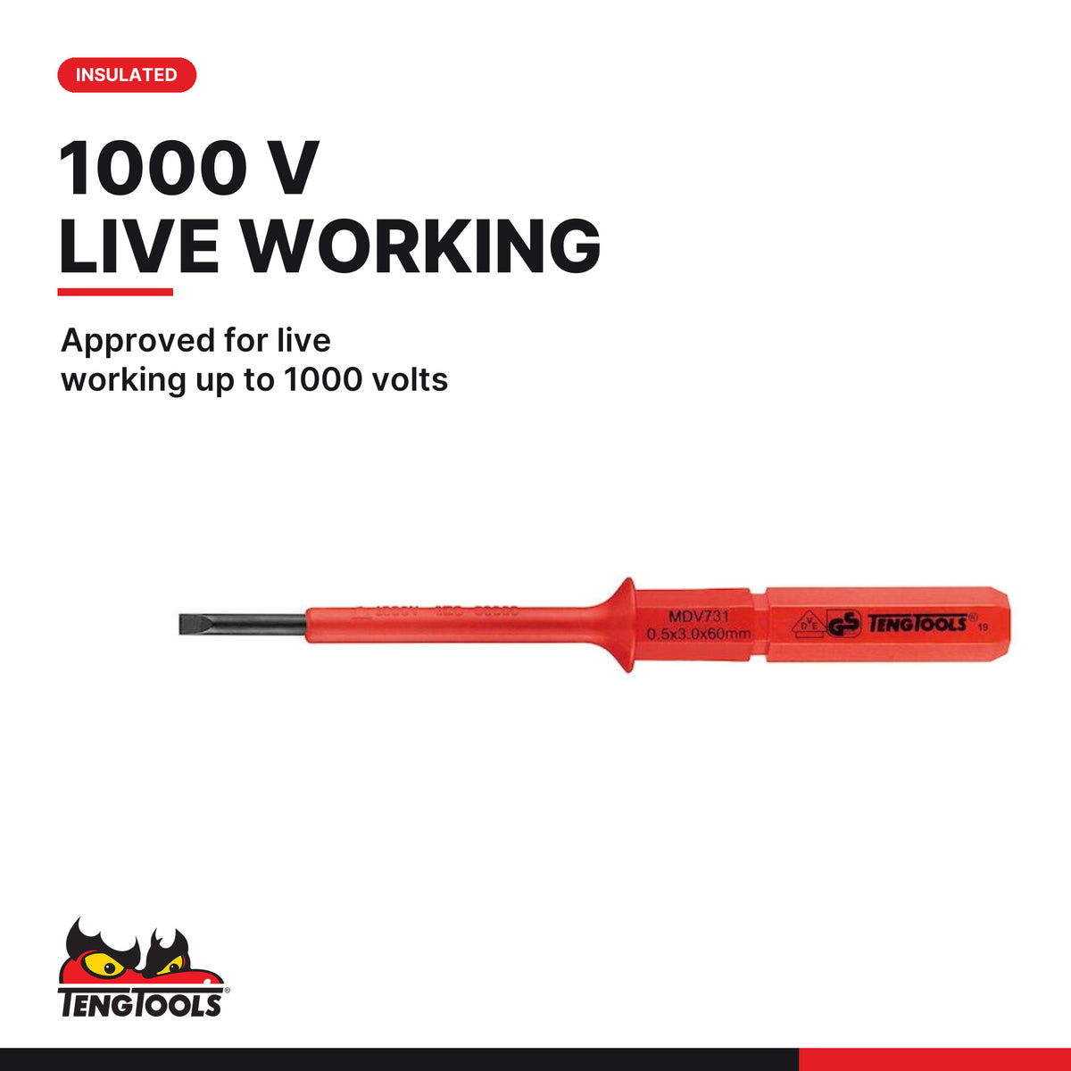 Teng Tools TEAMDV10 Insulated Interchangeable Blade Set FOAM1 10 Pieces, approved for live working up to 1000 volts