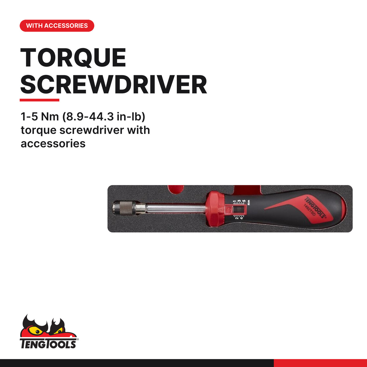 Teng Tools TEASD38 Torque Screwdriver Set FOAM1 38 Pieces, 1-5 Nm (8.9-44.3 in-lb) torque screwdriver with accessories