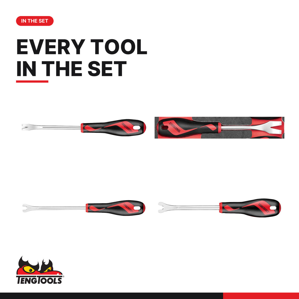 Teng Tools TEASR04A Trim & panel fastener clip removal set FOAM1 4 pcs, every tool in the set