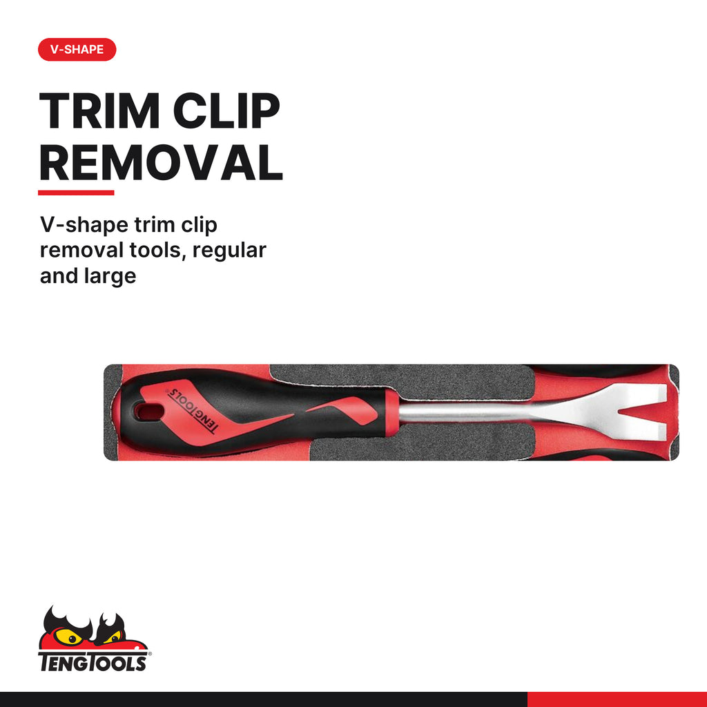 Teng Tools TEASR04A Trim & panel fastener clip removal set FOAM1 4 pcs, v-shape trim clip removal tools, regular and large