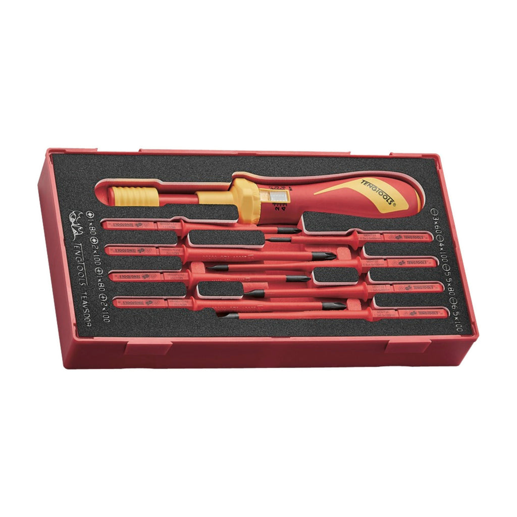 Teng Tools TEAVSD09 Insulated Torque Screwdriver Set FOAM1 9 Pieces on a white background