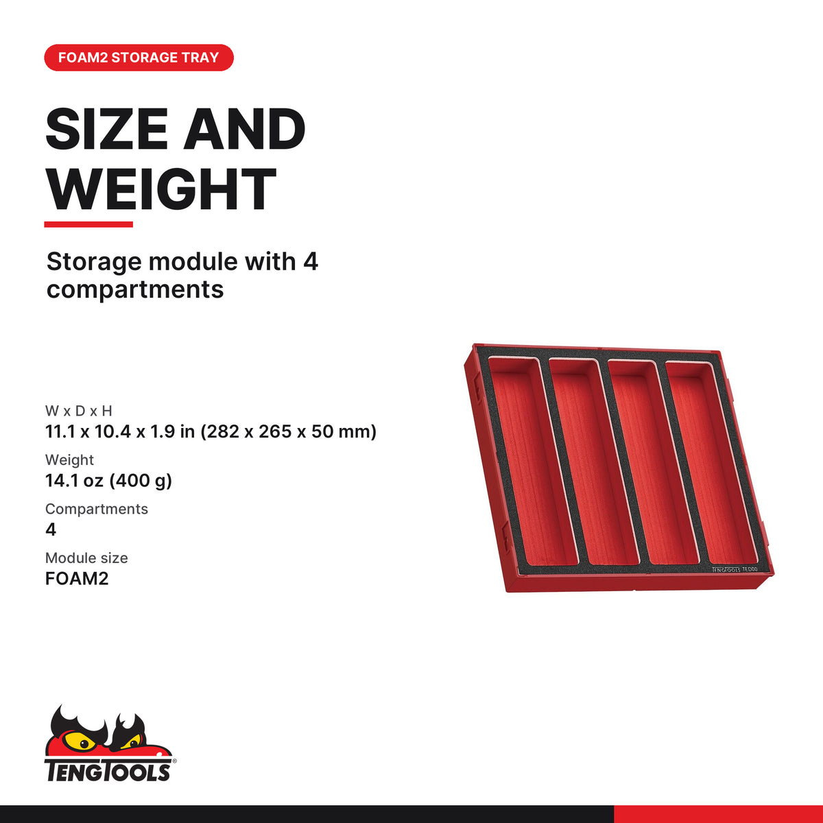 Teng Tools TED00 Storage Tray FOAM2 4 Compartments, storage module with 4 compartments