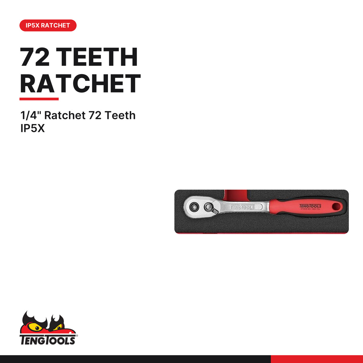 Teng Tools TED1489 1/4" Socket Set 6 pt FOAM2 89 Pieces, 1/4" Ratchet 72 Teeth IP5X