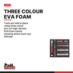 Teng Tools TED3836 3/8" Socket Set 6 pt FOAM2 36 Pieces, tools are held in place using three colour pre-cut high-density EVA