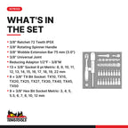 Teng Tools TED3836 3/8" Socket Set 6 pt FOAM2 36 Pieces, what's in the tray