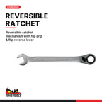 Teng Tools TED6512R Ratcheting Combination Spanner Set R FOAM2 12 Pieces, reversible ratchet mechanism with hip grip & flip