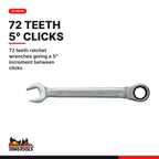 Teng Tools TED6512RS Ratcheting Combination Wrench Set RS FOAM2 12, 72 teeth ratchet wrenches giving a 5° increment between