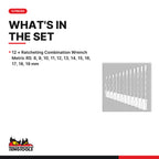 Teng Tools TED6512RS Ratcheting Combination Wrench Set RS FOAM2 12, what's in the set