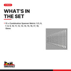 Teng Tools TED6515 Combination Spanner Set FOAM2 15 Pieces, what's in the tray