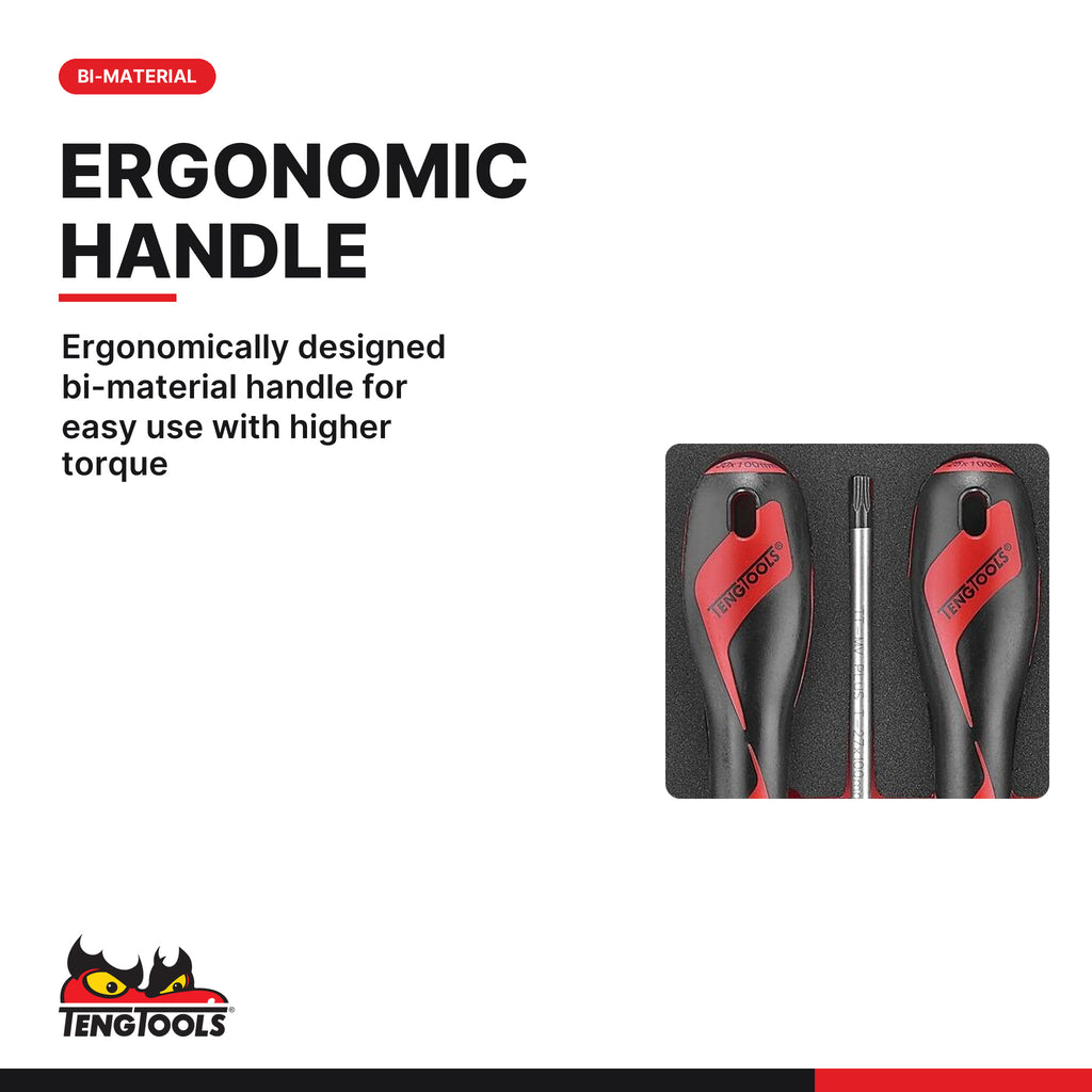 Teng Tools TED909TXN Screwdriver Set TX FOAM2 9 Pieces, ergonomically designed bi-material handle for easy use with higher to