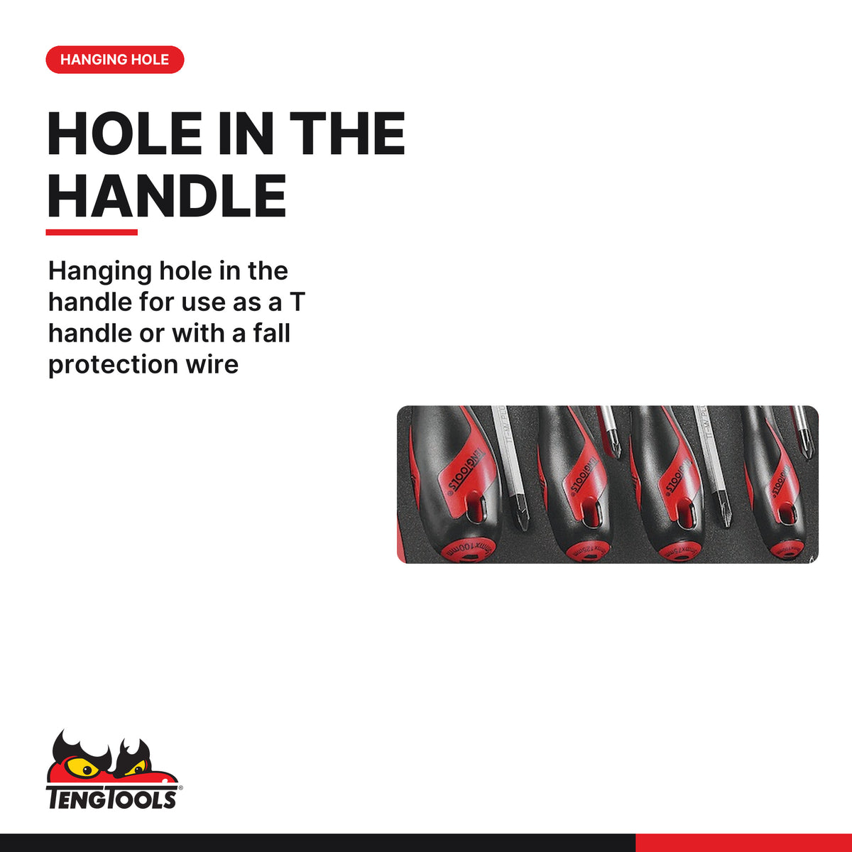 Teng Tools TED911N Screwdriver Set Mixed FOAM2 11 Pieces, hanging hole in the handle for use as a t handle or with a fall pro