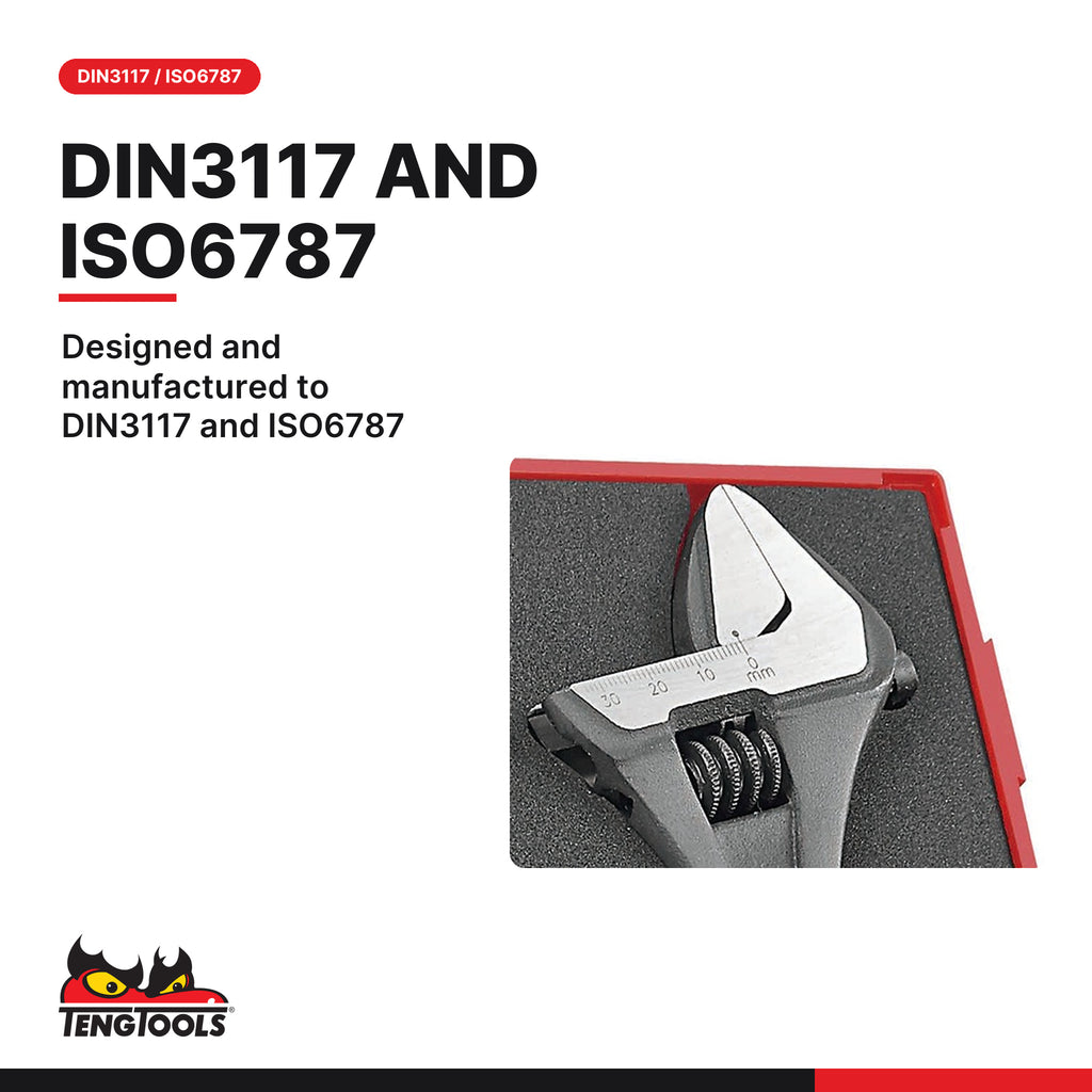 Teng Tools TEDADJ4 Adjustable Wrench Set FOAM2 4 Pieces, designed and manufactured to din3117 and iso6787
