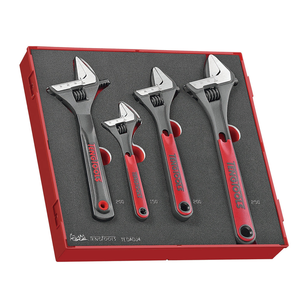 Teng Tools TEDADJ4 Adjustable Wrench Set FOAM2 4 Pieces on a white background