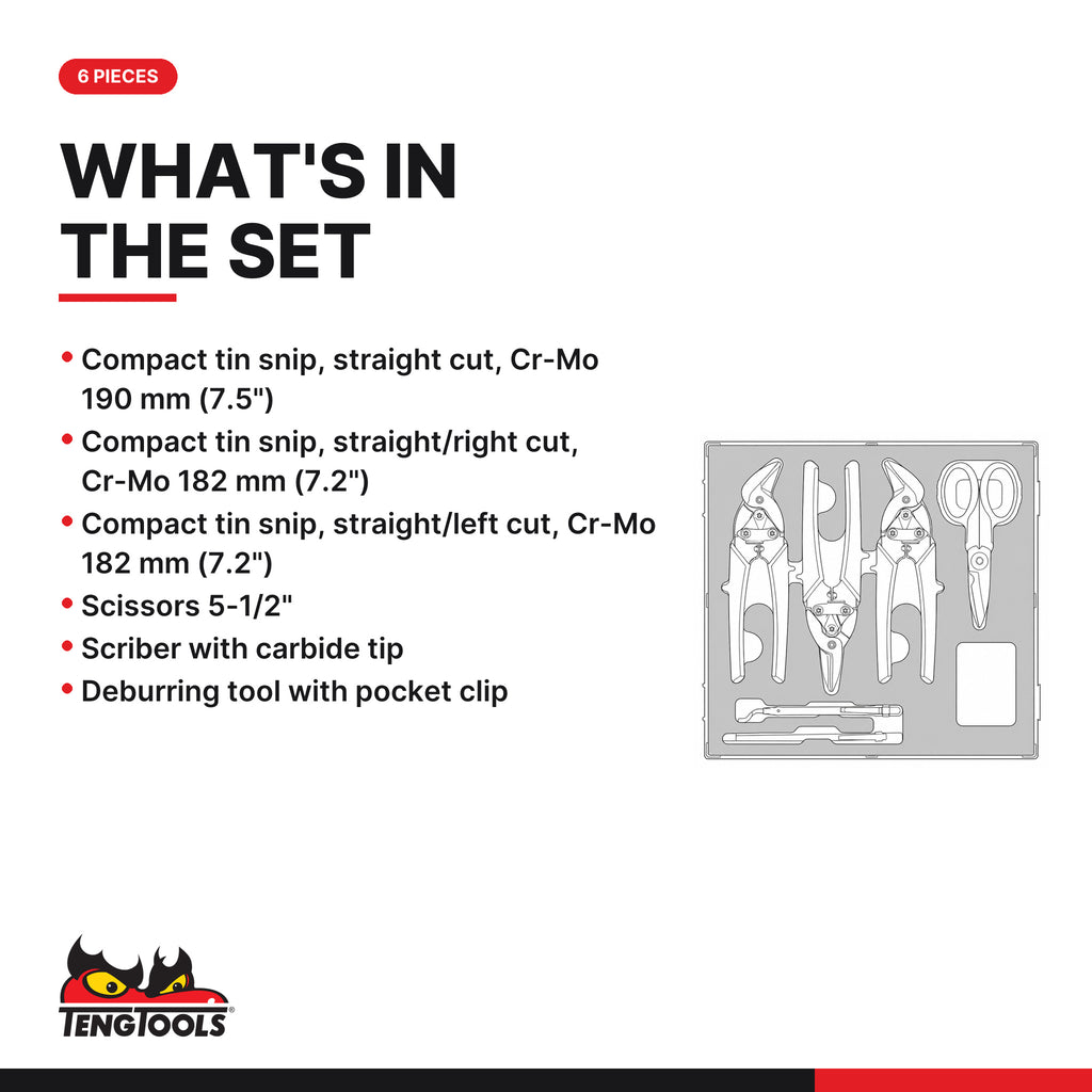 Teng Tools TEDCT06 Industrial cutting tool set FOAM2 6 pieces, what's in the tray