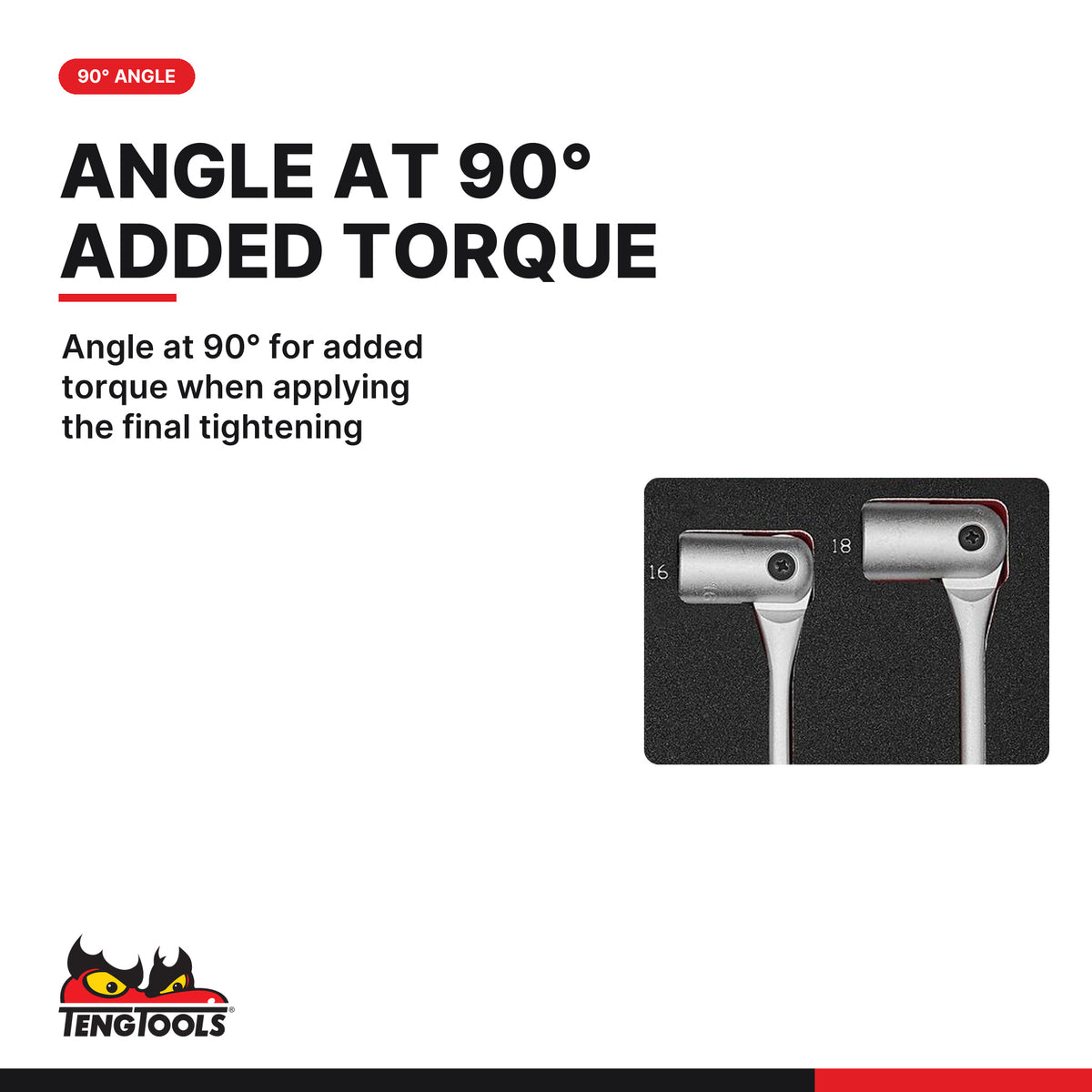 Teng Tools TEDDF7 Double Flex Wrench Set FOAM2 7 Pieces, angle at 90° for added torque when applying the final tightening