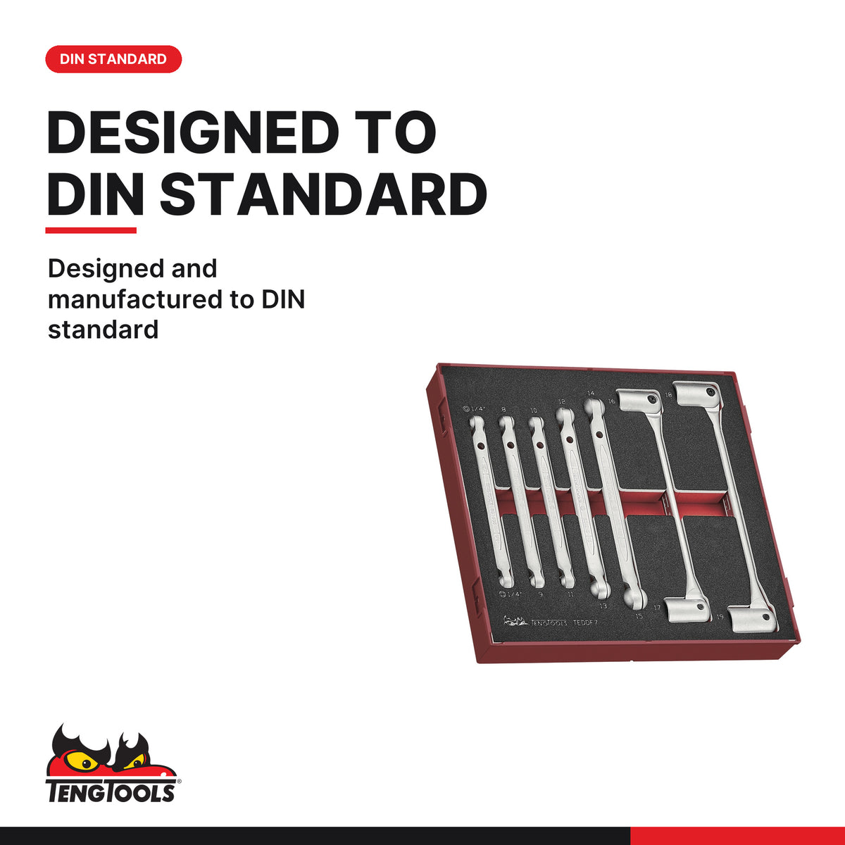 Teng Tools TEDDF7 Double Flex Wrench Set FOAM2 7 Pieces, designed and manufactured to din standard