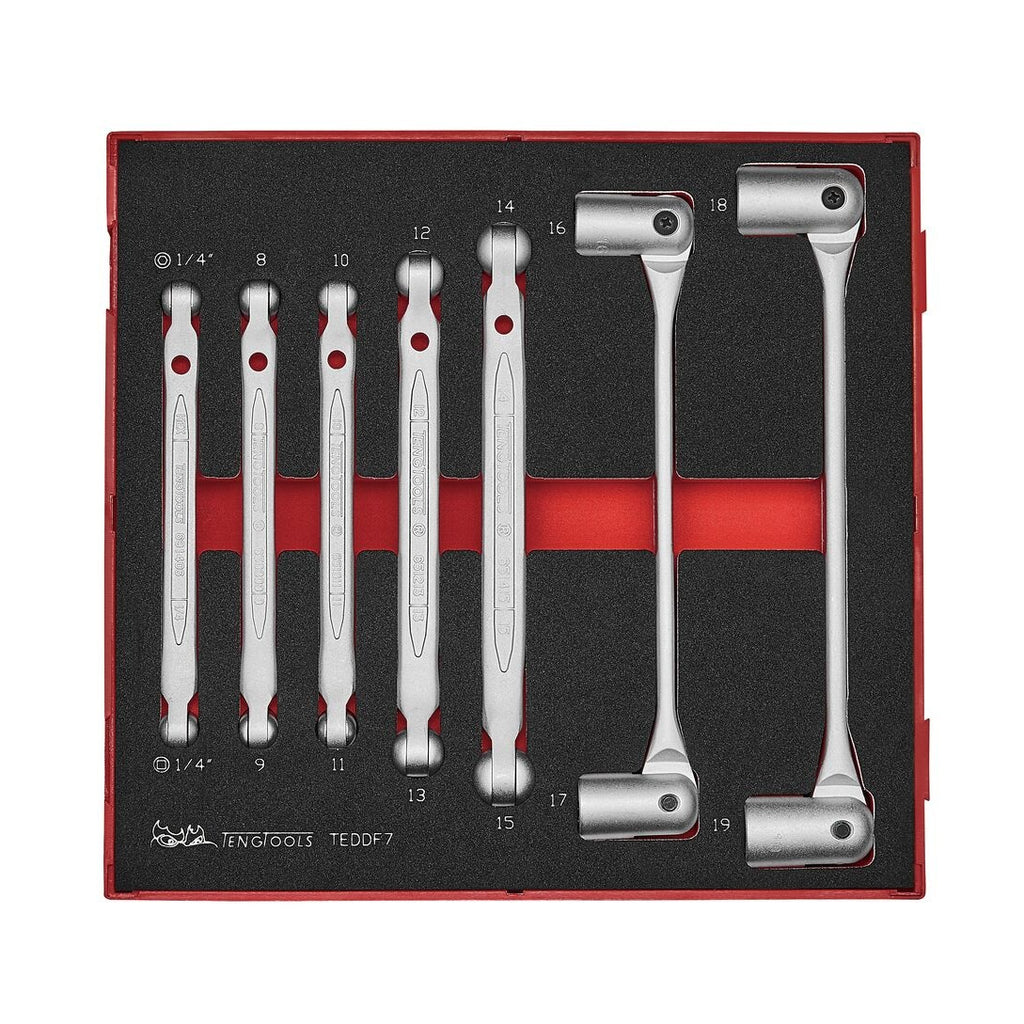 Teng Tools TEDDF7 Double Flex Wrench Set FOAM2 7 Pieces on a white background