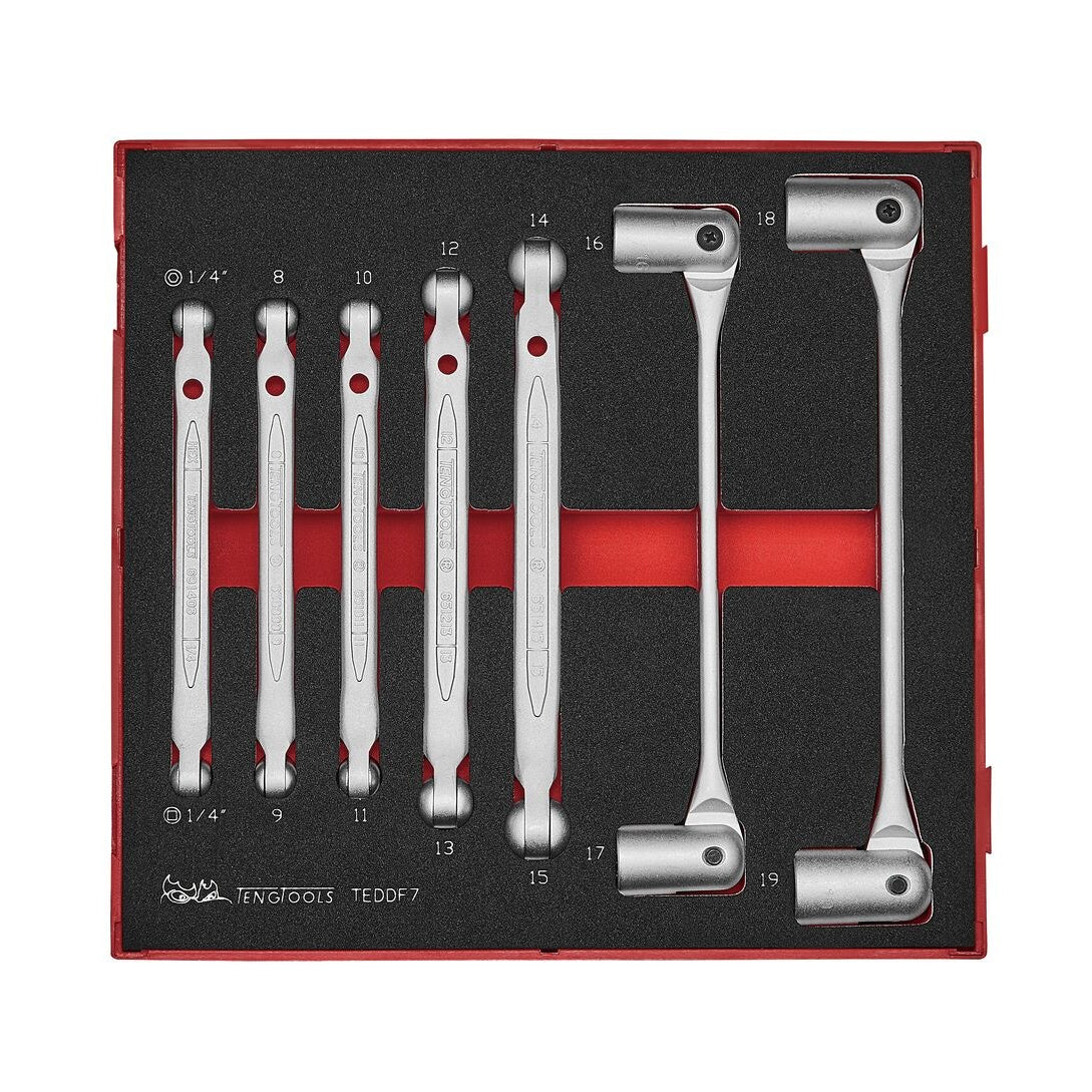 Teng Tools TEDDF7 Double Flex Wrench Set FOAM2 7 Pieces on a white background